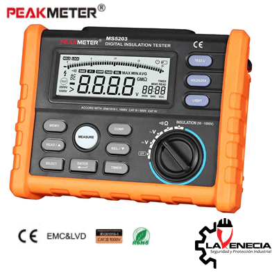 MEDIDOR DE RESISTENCIA DE AISLAMIENTO PEAKMETER MS5203 1000V Venta